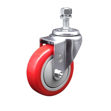 Service Caster 4'' Red Polyurethane Creeper Swivel 1/2'' Threaded Stem Caster CREE-SCC-TS20S414-PPUB-RED-121315